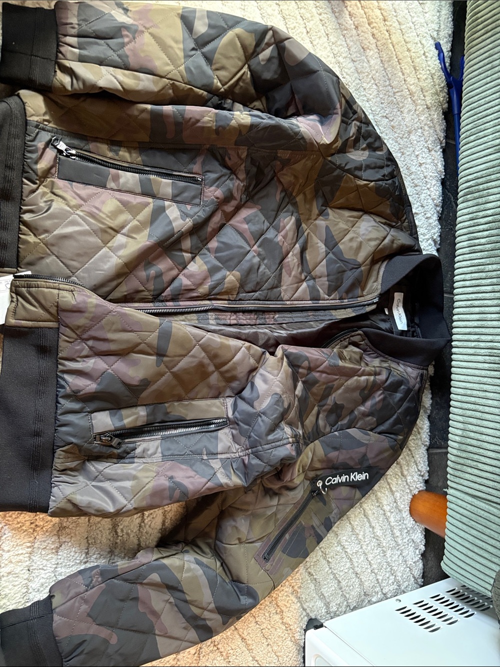 Calvin Klein Quilted Camo Bomber Jacket - Green, Brown, Black